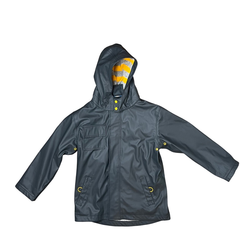 Hatley Kids Grey Yellow Striped Lined Rain Jacket Coat PAL501 Size 8
